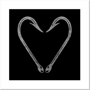 Love Fishing - Fish Hooks Heart Posters and Art